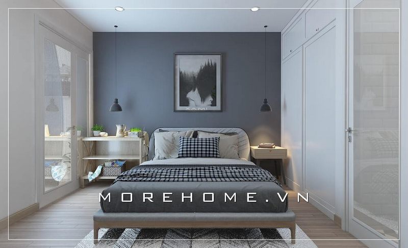Giường ngủ 2 người phong cách hiện đại, đơn giản, phần khung và chân giường được làm từ chất liệu gỗ mang lại cảm giác chắc chắn cũng như đảm bảo sự thông thoáng cho cả căn phòng